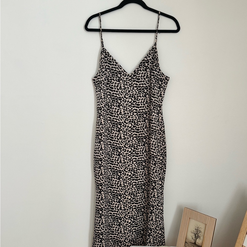 Leopard-Print Midi Slip Dress in Black and Cream